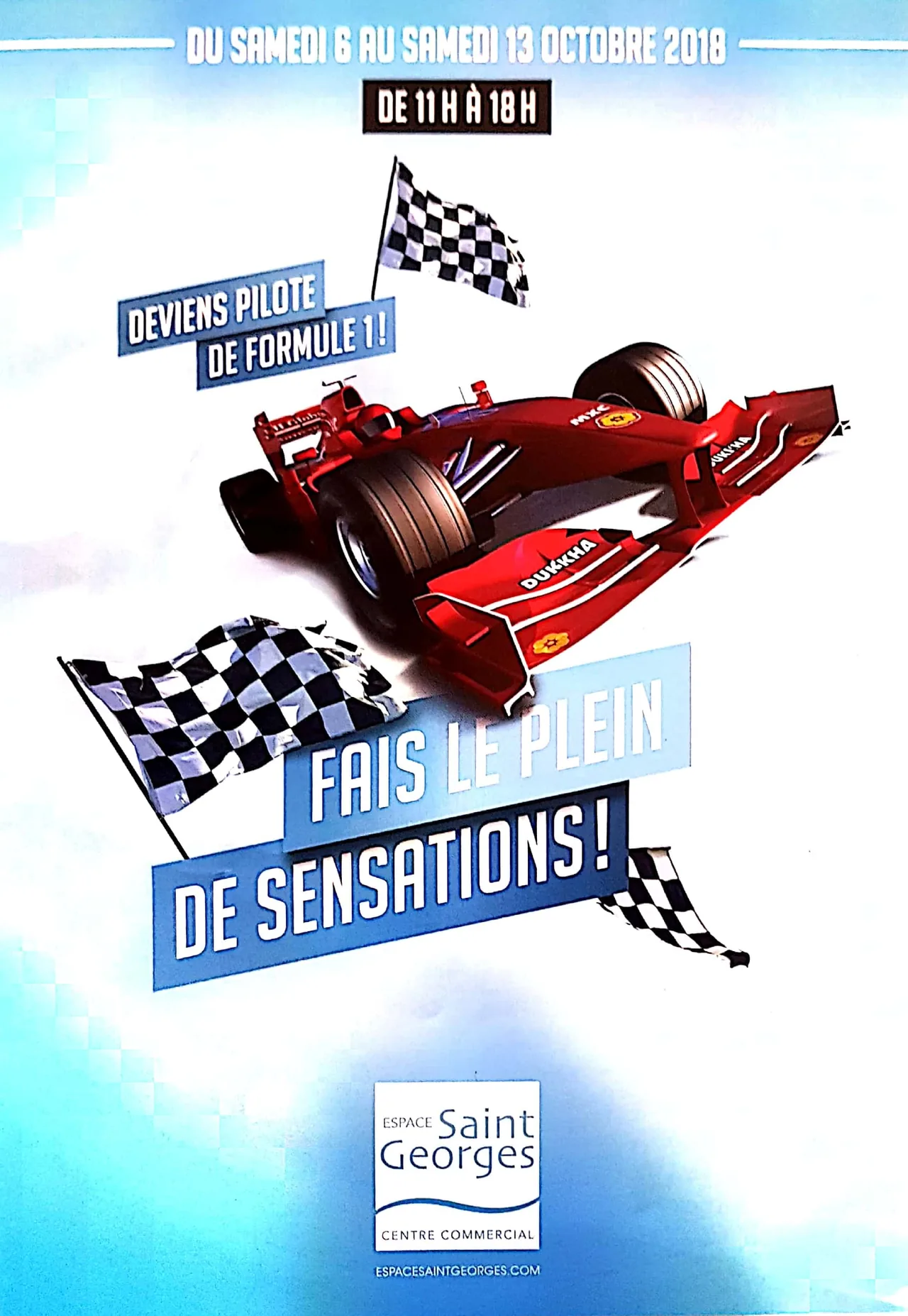 Affiche promotionnelle officielle Espace Saint-Georges pour l'animation simulateur F1 VR d'octobre 2018