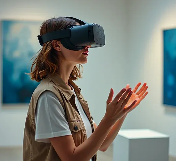 Femme portant un casque de réalité virtuelle lors d'une animation VR dans un musée