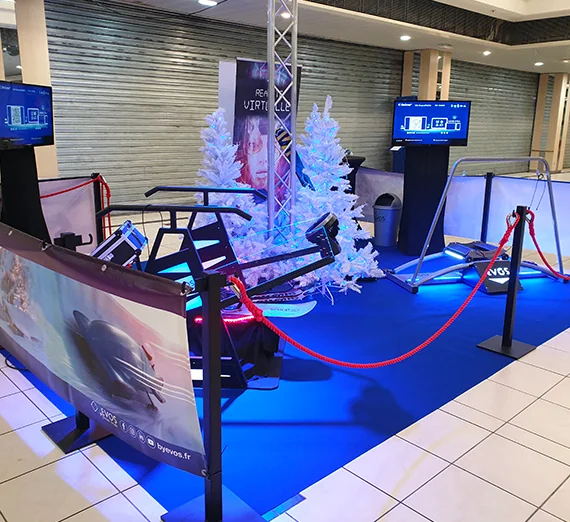 Simulateur ski VR installé dans un centre commercial pour une animation