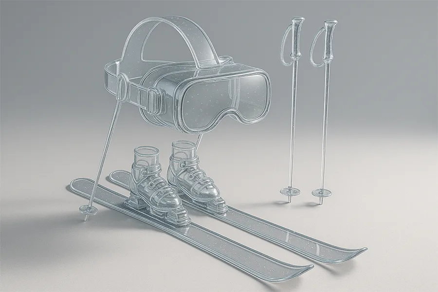 Simulateur de ski en réalité virtuelle reproduisant une descente alpine