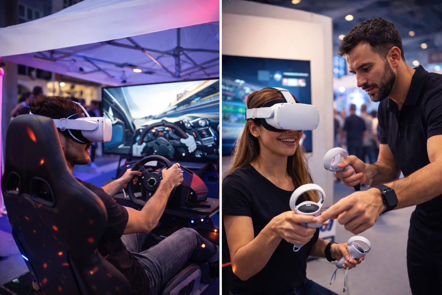 Essai de casques de réalité virtuelle lors d'un salon VR