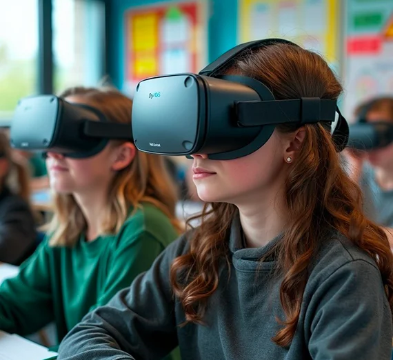Élève portant un casque VR en classe lors d'une animation réalité virtuelle By Evos